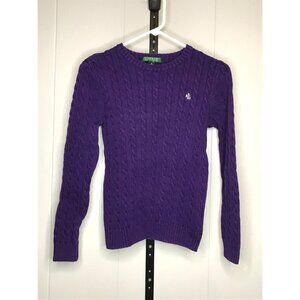 Polo Ralph Lauren Womens Purple Cable Knit Crew Neck Long Sleeve sweater Size XS